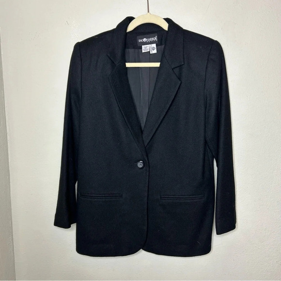 Black Wool Blazer Size 8 Petite - Picture 1 of 6
